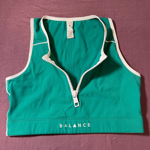 Balance Athletica Longline Zip-Up Sports Bra in Green - Size Medium - Picture 6 of 7